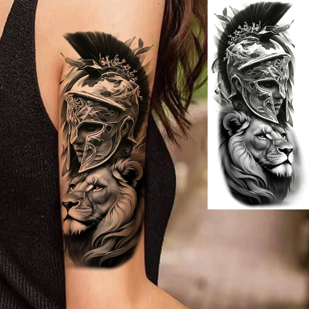 1 Sheet Waterproof Knight Warrior Gladiator Temporary Tattoos For Men Women Realistic Fake Tattoo Sticker  Forearm Tatoos Decals