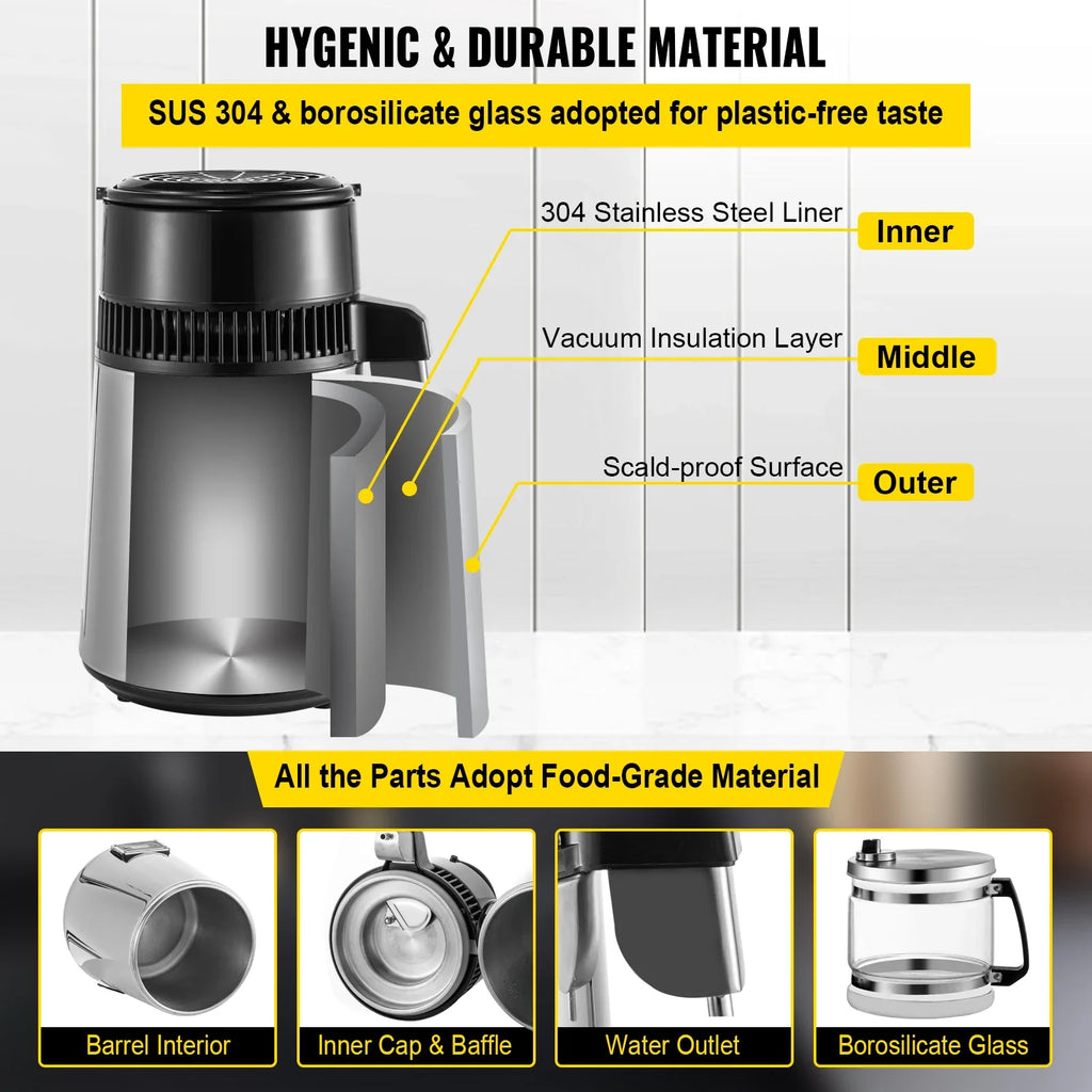 VEVOR 4L Water Distiller Filter Machine Distilled Distillation Purifier Moonshine Apparatus DIY Dispenser Kit for Home Appliance