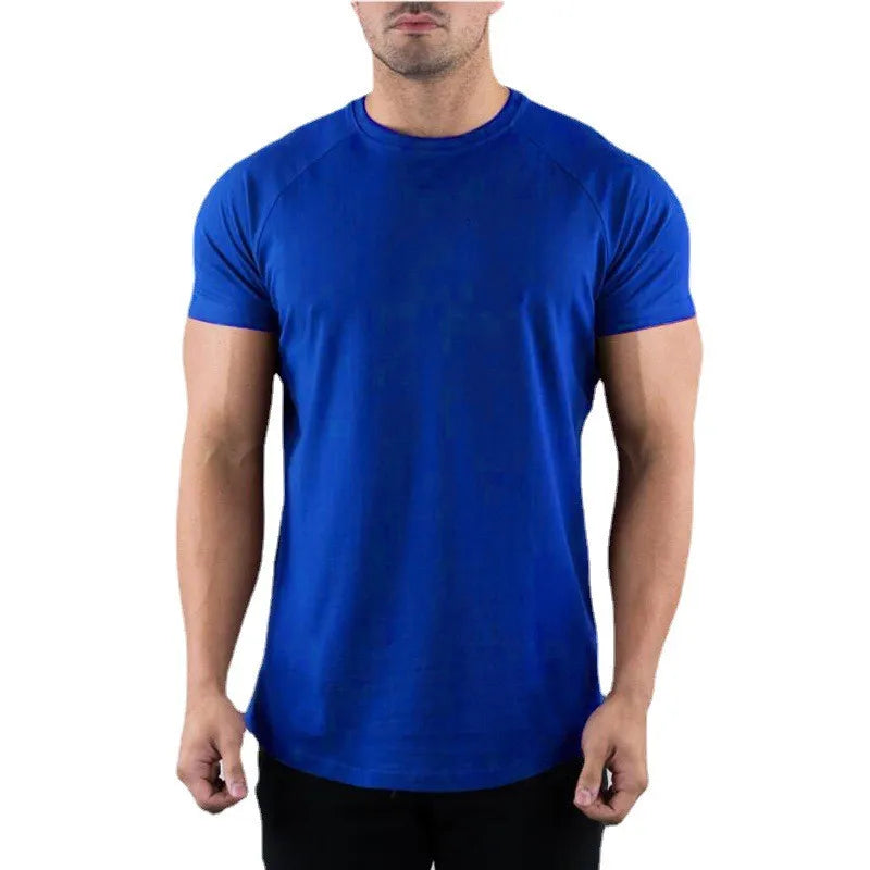 Men Summer Fitness Plain Gym T-shirt Clothing O-Neck Short Sleeve T shirt Cotton Slim Fit Tshirt Bodybuilding Workout Tees Tops