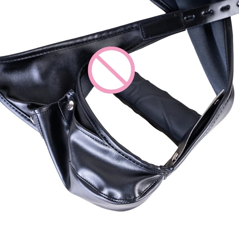 Multi-Functional Leather Chastity Panties with No Vibration Silicone Dildo Anal Accessories for Couple Sensual Play Sex Toys Secondary image