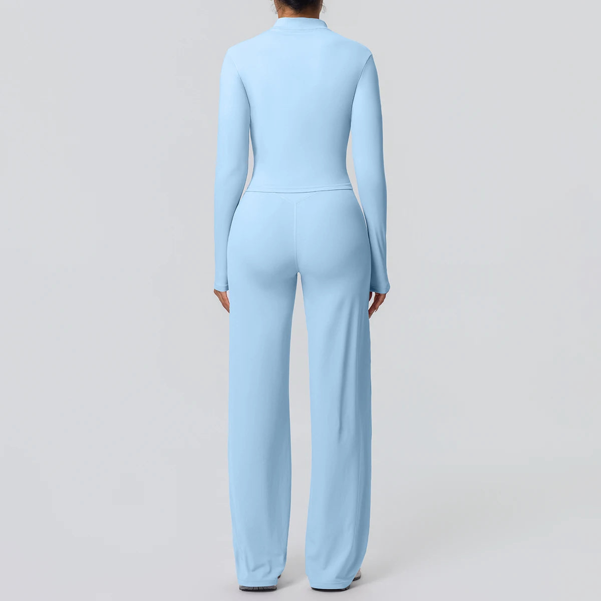 2pieces Quick Drying Sports Fitness Clothing Yoga Set Women Yoga Zipper Long Dleeves High Waisted Breathable Wide Leg Pants Set