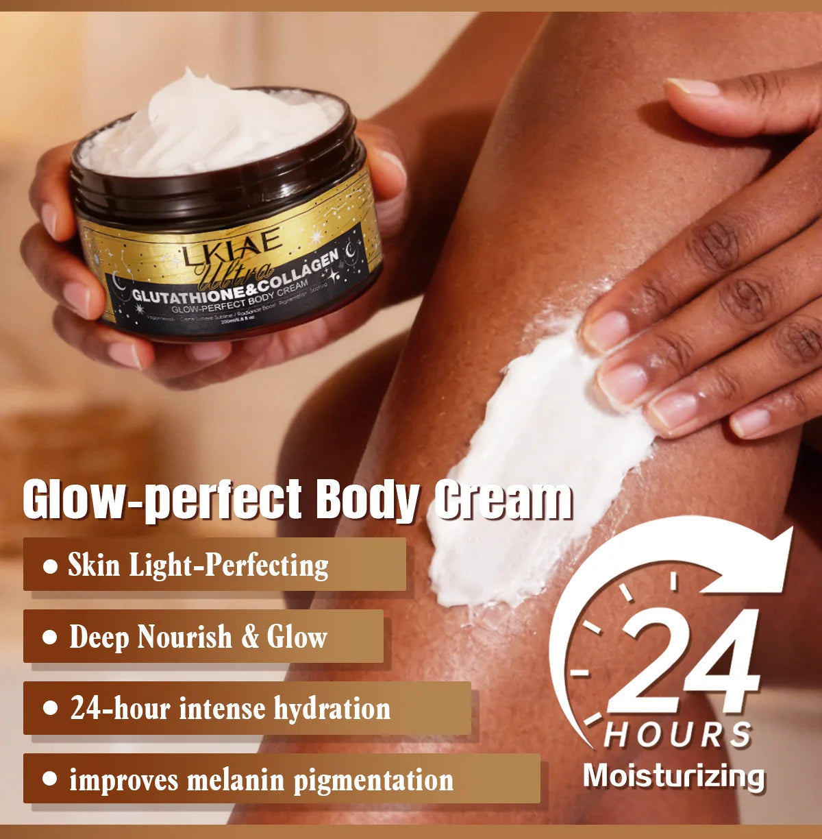 LKIAE Ultra Glutathione Collagen Skin Glowing Body Cream, 24-Hour Intense Hydration, Brightening, Deep Nourish & Glow, 200ml