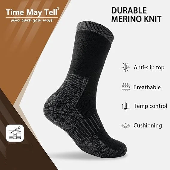 Merino Wool Thermal Socks, Suitable for Both Men and Women, 3 Pairs of Fully Cushioned Winter Boot Socks, Suitable for Hiking and Working in Cold Weather