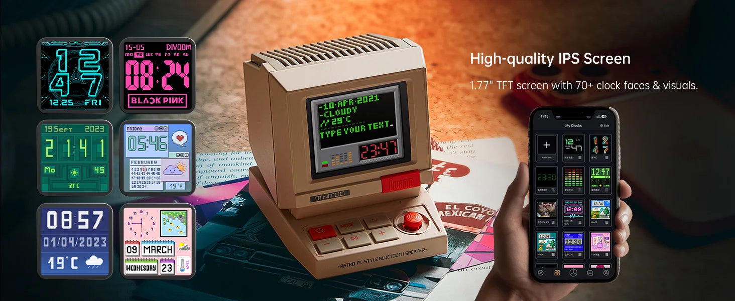 Divoom MiniToo Retro Bluetooth Speaker Portable Pixel Display Music Box Retro Computer Style Speaker Gift