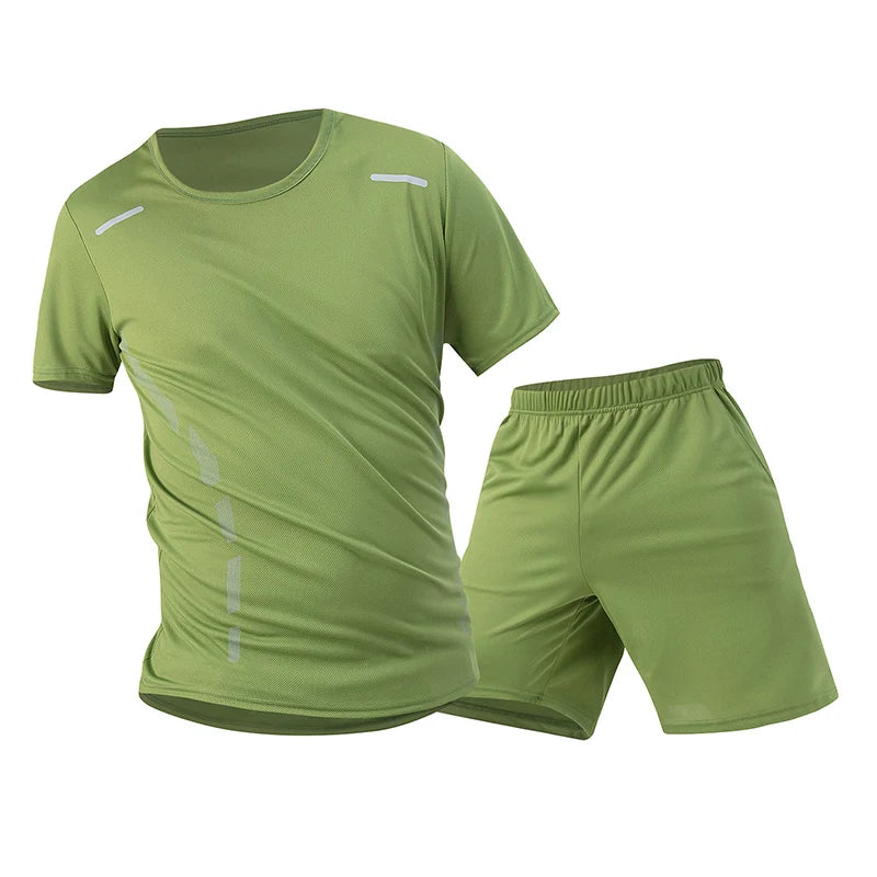 2-Piece Men's Summer Quick drying Sports Suit Loose And Breathable Short Sleeved T-shirt Running And Fitness Black Pocket Shorts Secondary image