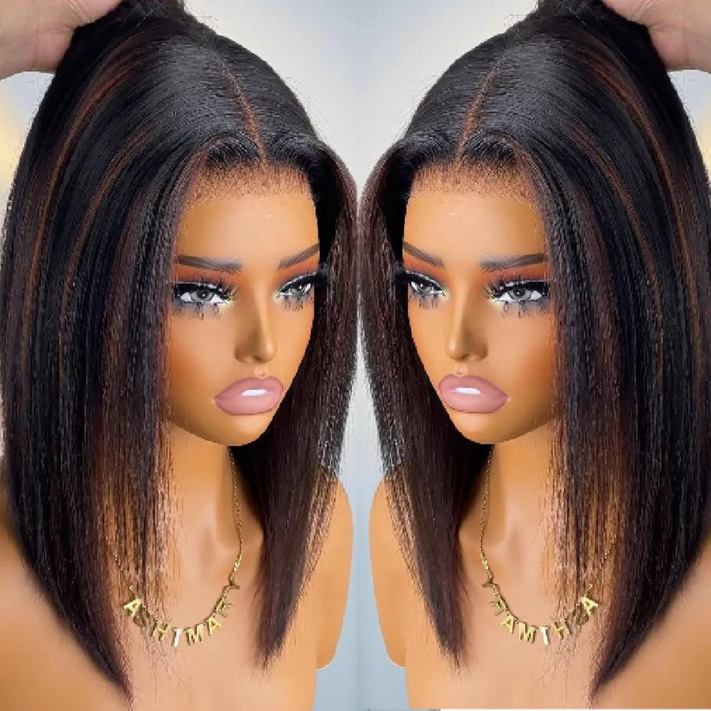 Highlight Brown Glueless 400 Density Straight Wig No Glue Brazilian Human Hair 4x4/13x6 HD Lace Front Ready To Wear Wig 18 Inch