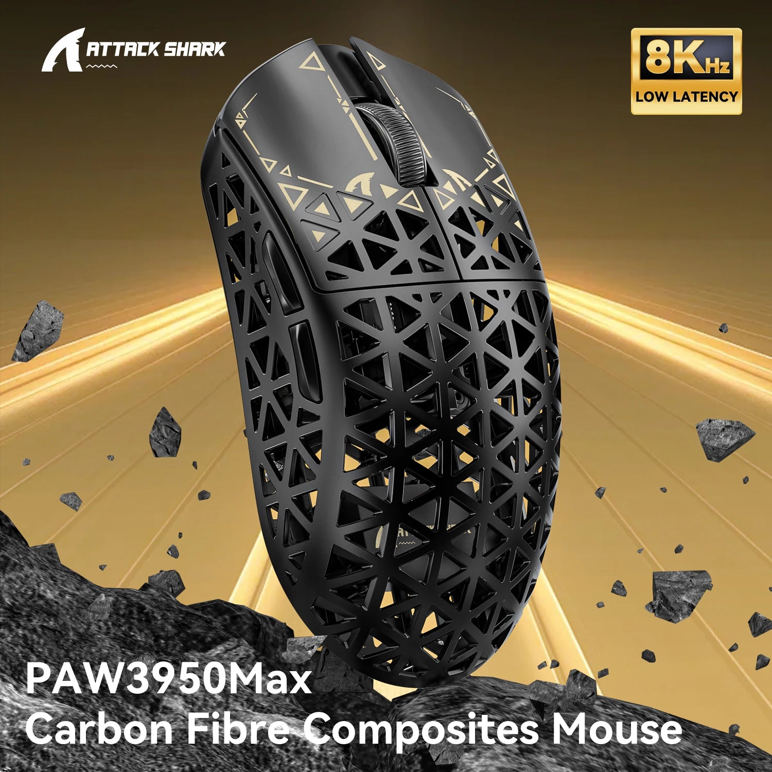 ATTACK SHARK R5 Ultra Carbon Fiber Wireless 8K Gaming Mouse 39g SUPERLIGHT, PixArt PAW3950MAX Gaming Sensor, 8000Hz Wireless Pol Image principale du produit