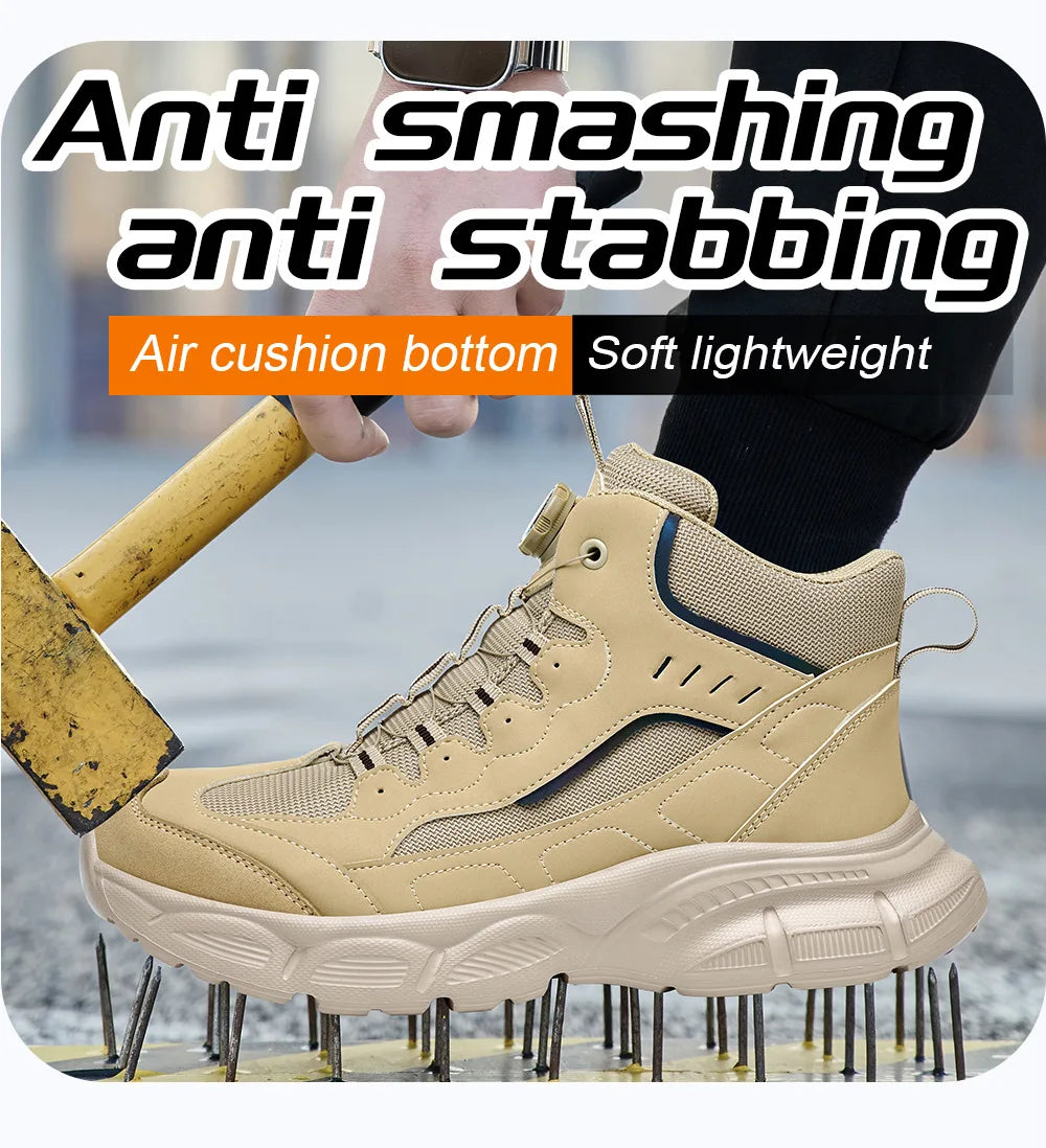 Rotary Buckle Safety Shoes for Man with Steel Toe Cap Anti-smashing, Anti-puncture, Anti-slip Work Safety Boots Industry Welding