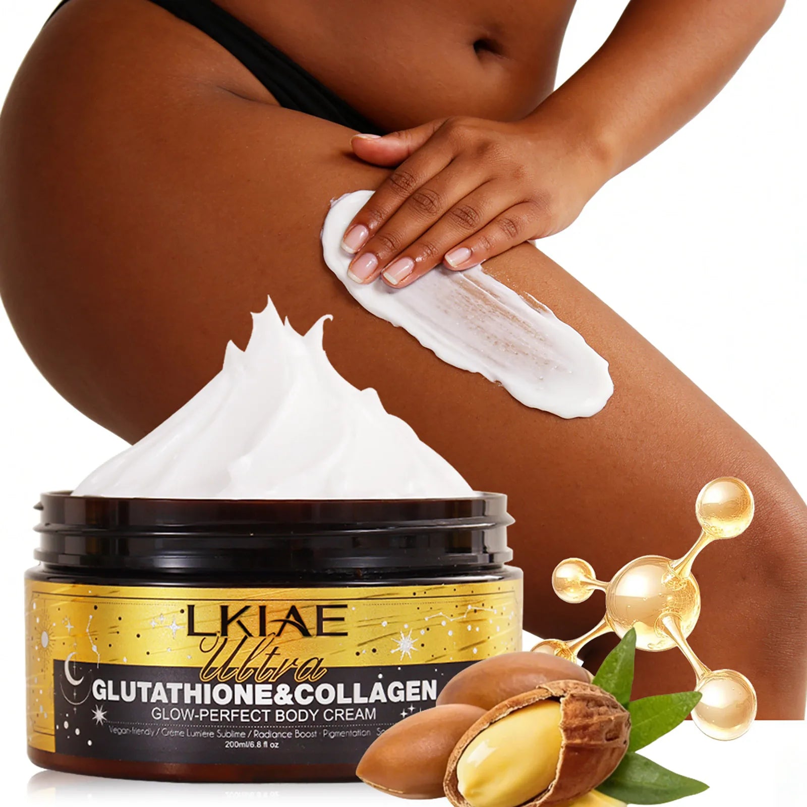 LKIAE Ultra Glutathione Collagen Skin Glowing Body Cream, 24-Hour Intense Hydration, Brightening, Deep Nourish & Glow, 200ml