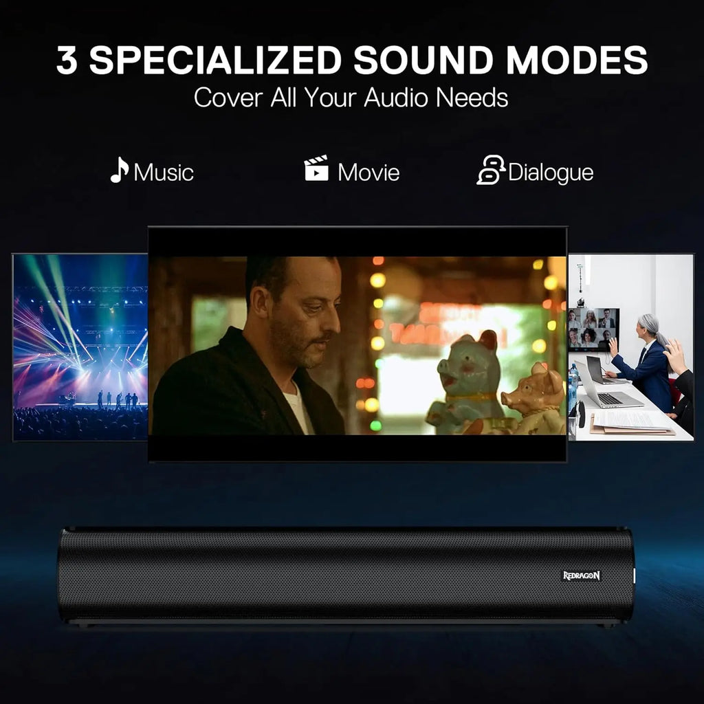 Redragon GS821 Computer Soundbar - Hi-Fi Stereo PC Speaker with BT 5.3, Optical/HDMI ARC/AUX/USB Port, 3 EQ Modes,