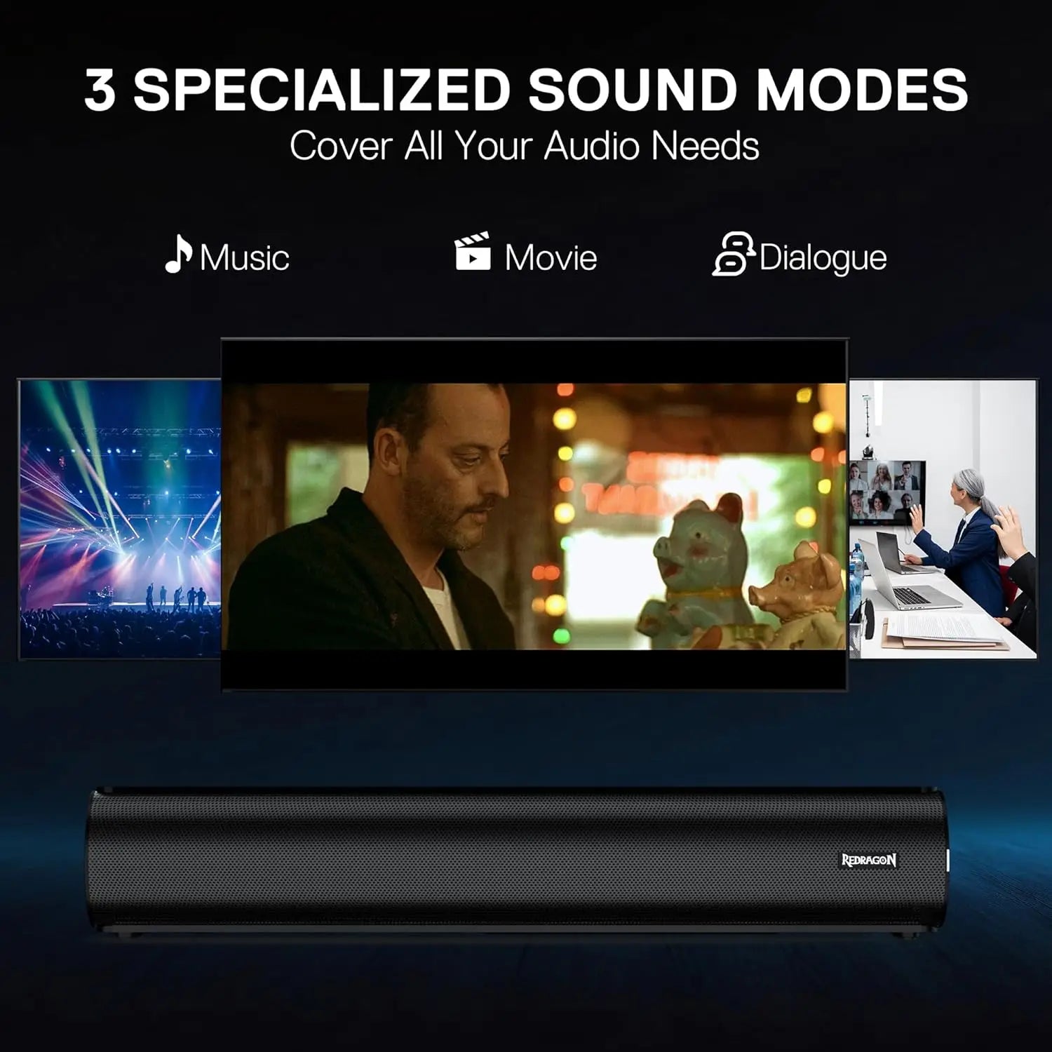 Redragon GS821 Computer Soundbar - Hi-Fi Stereo PC Speaker with BT 5.3, Optical/HDMI ARC/AUX/USB Port, 3 EQ Modes,
