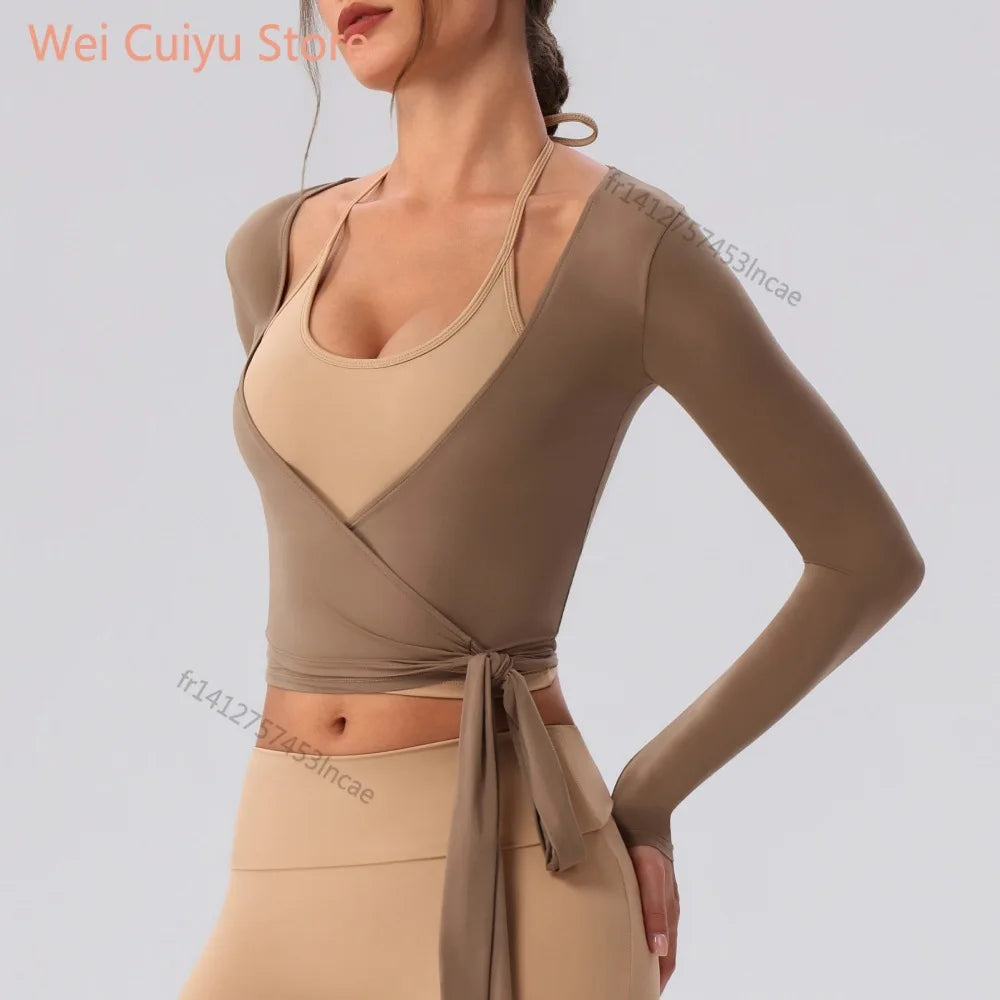 Yoga Sport Shirt Blouses Pilates Crop Top Fitness Women's Long Sleeve T-shirt Tees Sweatshirt Sportswear Woman Gym Yoga Clothes