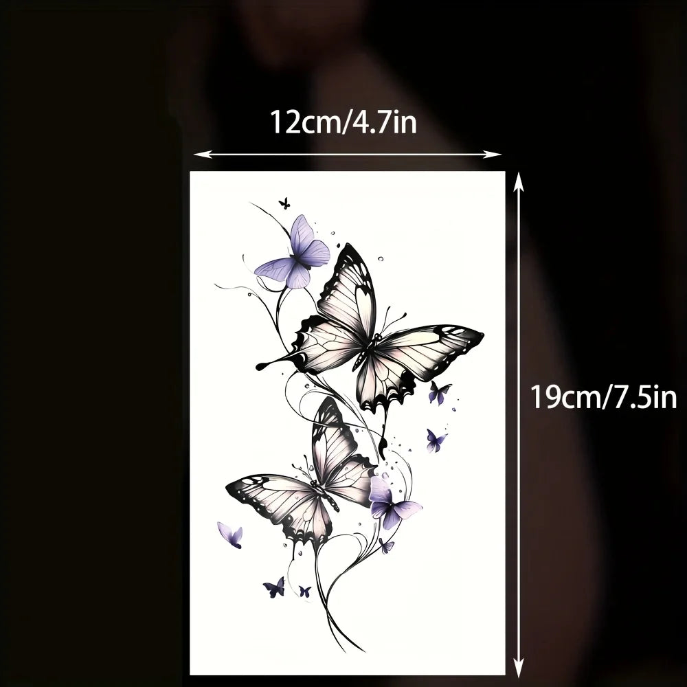 1Pc Fashionable Cool Temporary Tattoo Sticker, Colorful Couple Fake Tattoo, One-Time Use Butterfly Design Secondary image