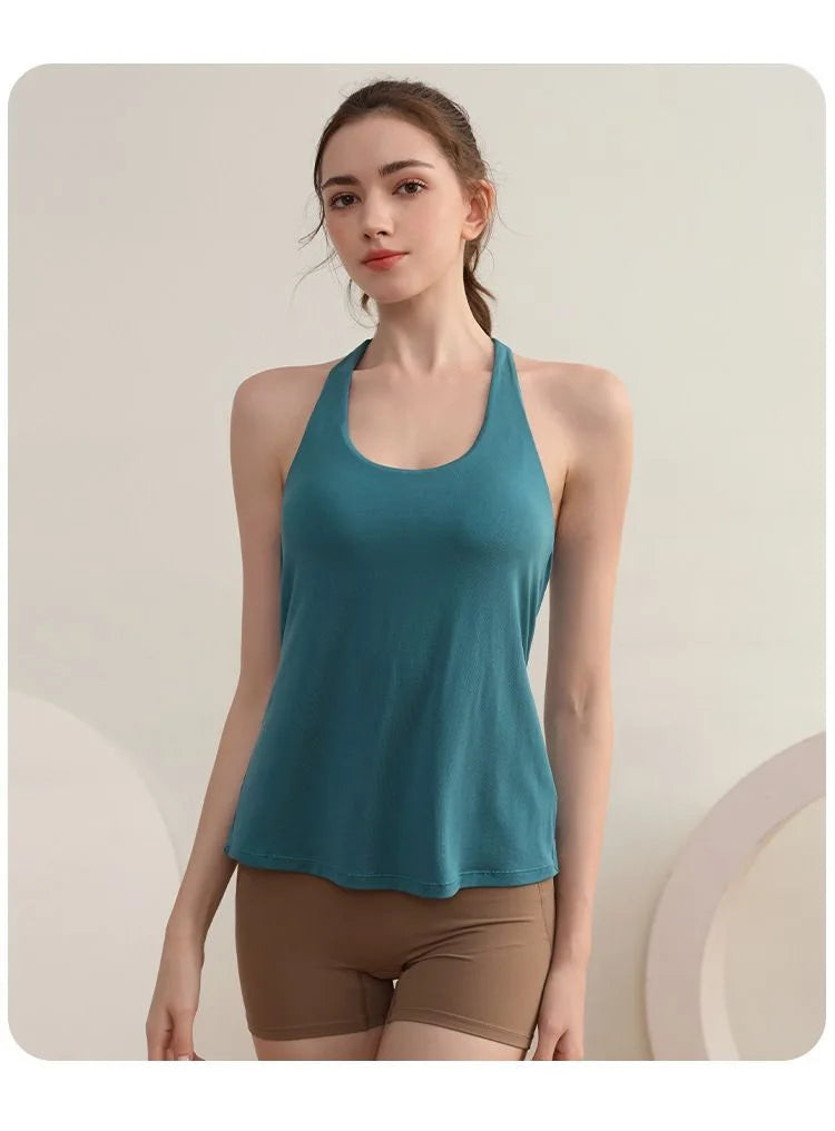 Two-piece Yoga Suit with Chest Pad with Fake Vest Sexy Running Training Beautiful Back Bra Pilates Fitness Sports Sleeveless Top
