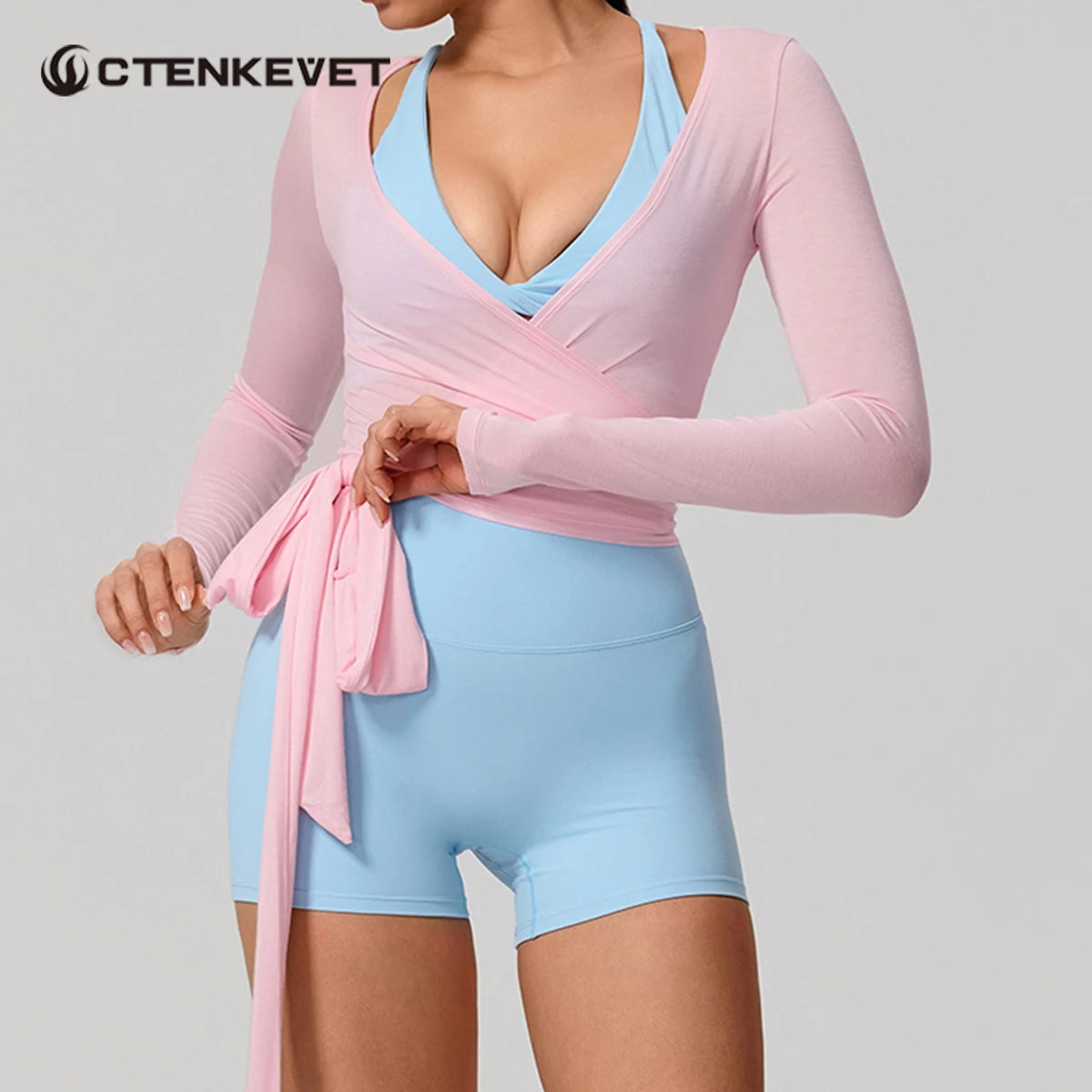 New Summer Women's Yoga Long Sleeve One Piece Strap Yoga Clothing Female Training Premium Ballet Wrap TopsWoman Gym Sports Top Main image