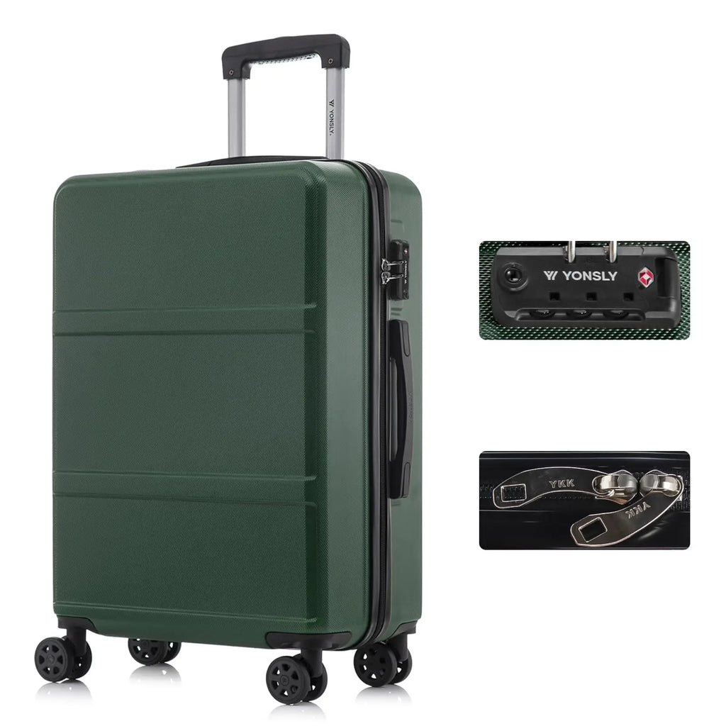 YONSLY Hardshell Suitcase 20/24/28 Inches with TSA Lock YKK Zipper 4 Silent 360° Wheels Mesh Compartment Trolley Rolling Luggage Hand Luggage Suitcase for Business Trips, Vacations, Family Journeys, and Weekend Getaways