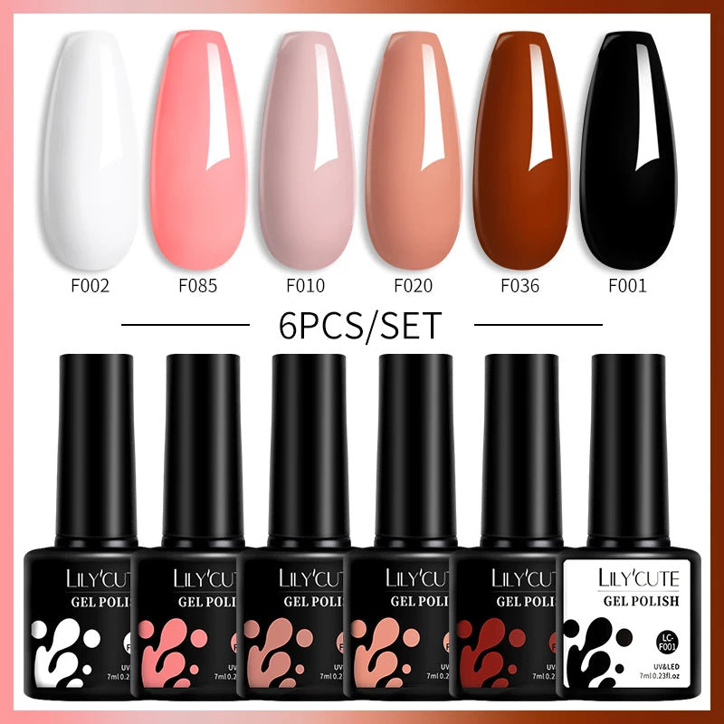 LILYCUTE 7ML 6PCS Neon Gel Nail Polish Set fluorescent Series Color Changing Semi Permanent Soak Off Manicure kit Nail Art Gel