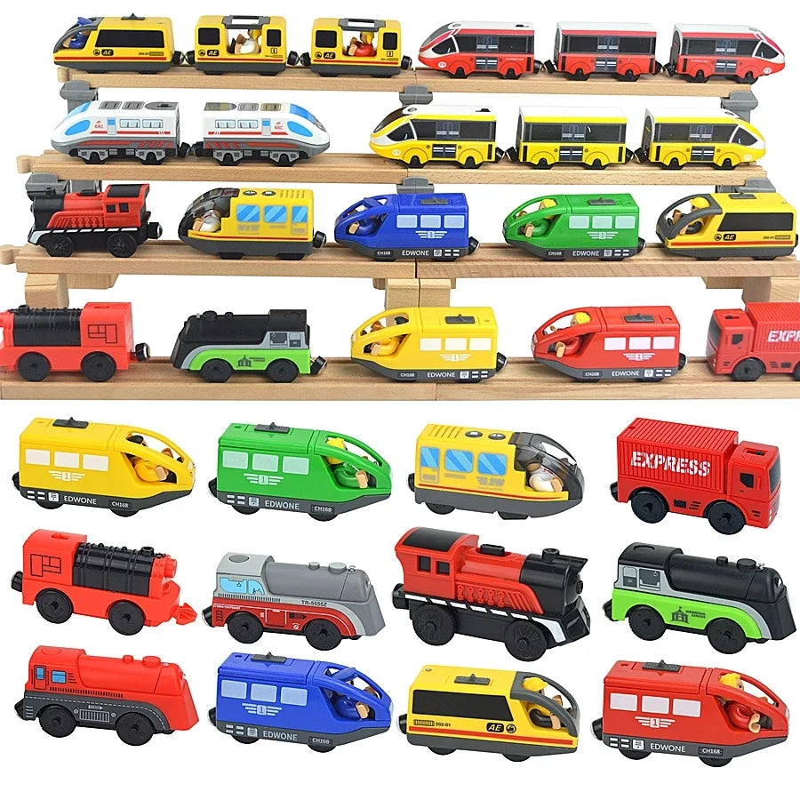 Wooden Locomotive Magnetic Electric Car Train Toys Fit Biro Wooden Diecast Slot Train Track Railway Educational Toys For Kids
