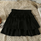 Summer Kawaii White Ruflles Skirt Women Fashion Slim Fit Mini Skirts Giris Y2k All Match Elastic High Waist Black Faldas