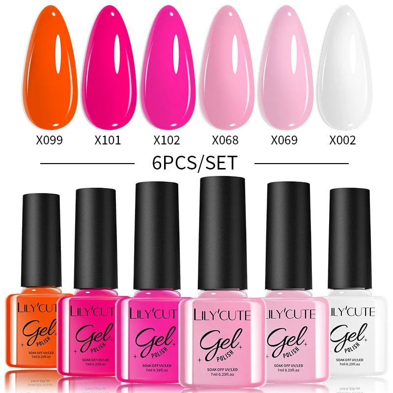LILYCUTE Nail Gel Polish Set Pink Green Spring DIY Nail Art Design Long Lasting Soak Off UV Gel Manicure Painting Gel Vernis Kit
