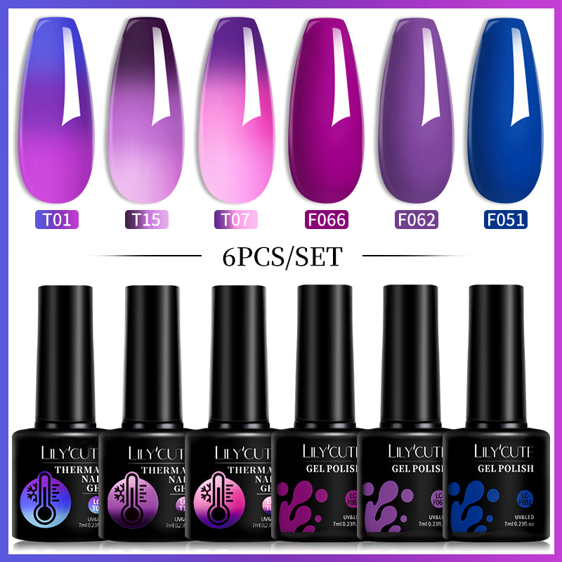 LILYCUTE 7ML 6PCS Neon Gel Nail Polish Set fluorescent Series Color Changing Semi Permanent Soak Off Manicure kit Nail Art Gel