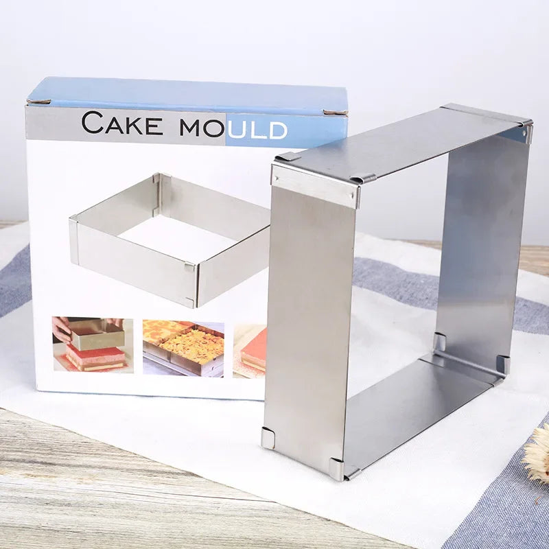 1pc large stainless steel adjustable telescopic active long square mousse ring cake baking mold Image principale du produit