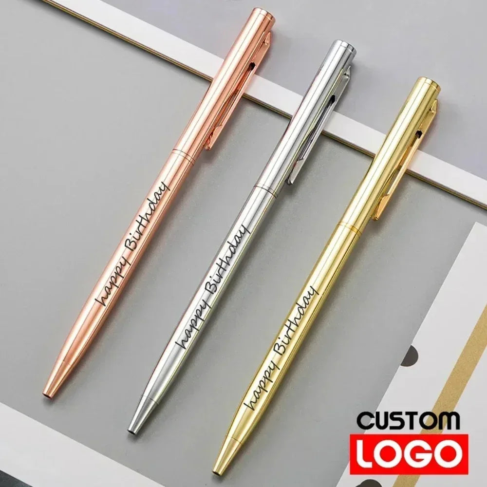20-200 Pens New Slim Metal Ballpoint Pens Rose Gold Custom Logo Advertising Lettering Engraved Name School Office Supplies Gifts Main image