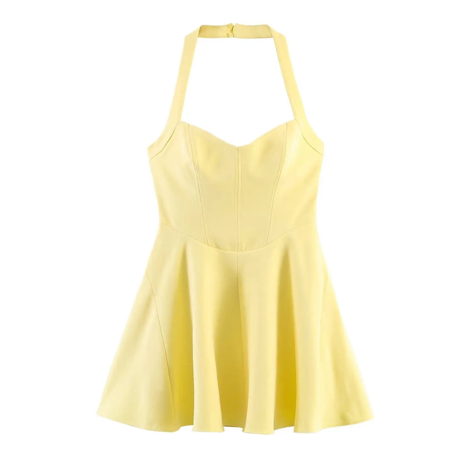 HH Summer Elegant Halter Neck Pleated Solid Elegant Short Dress For Woman Sexy Backless Sleeveless Party Mini Dress Mujer