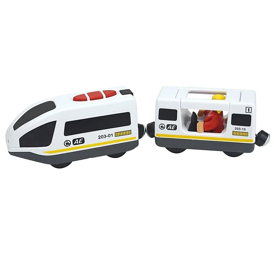 Magnetic Electric Train Car Locomotive Wooden Track Slot Diecast Railway With Two Carriages Train Wood Kid Toy Biro Leduo Track