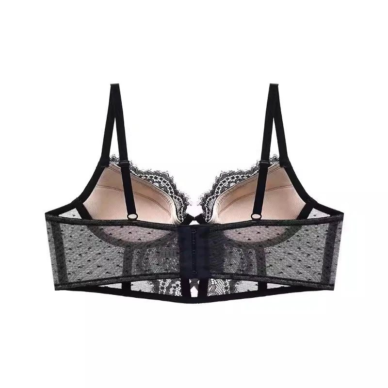 French Lace Push Up Lingerie Set Mulher Thin Underwire Bra Sheer Ruched Chemise Soft Petite Small Bust S-XL Hot Sale