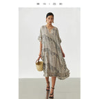 Animal Fiber Fabric~ Casual Dress for Women, Ruffled Silk Dress, Designer Niche Silk Long Dress, New Women's Fashion