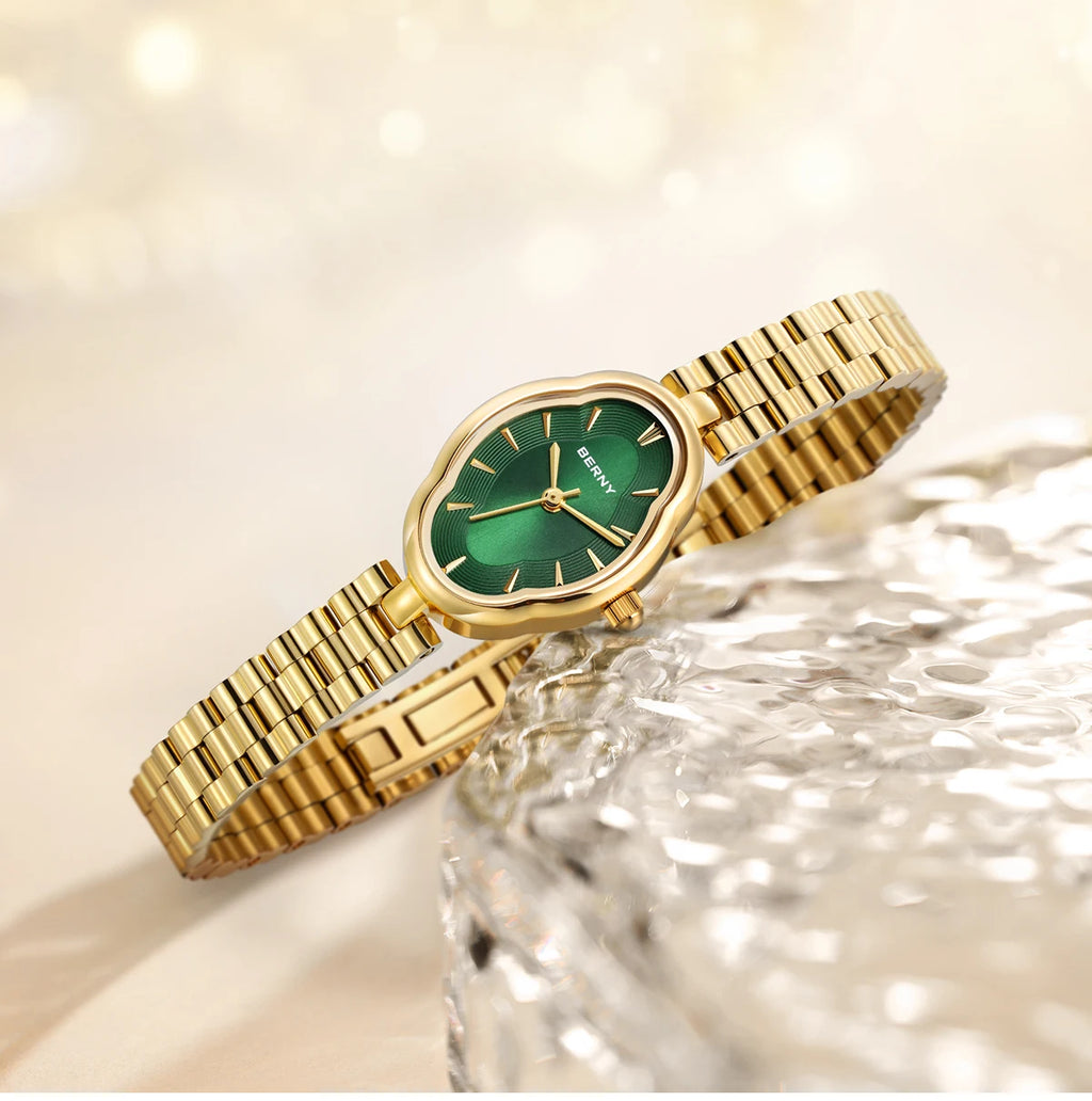 BERNY Gold Watch for Women Ladies Wristwatch Gold Quartz Jewelry Bracelet Set Minimalist Watch Multicolor Small Ladies Watches