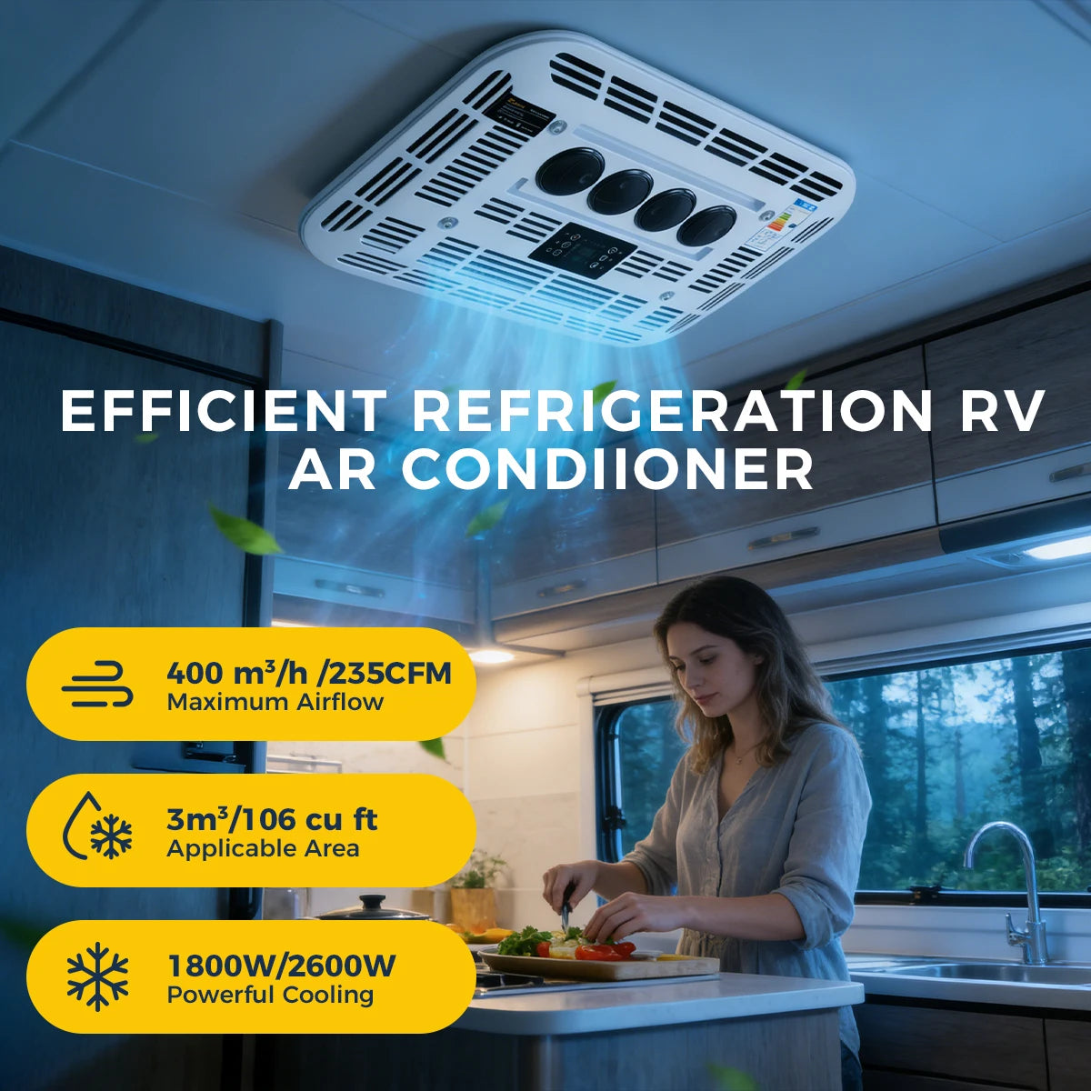 RV Rooftop Parking Air Conditioner 12V/24V DC Electric Cooling Low Noise & 4m³ High Efficiency For Vans, Campers, Motorhomes
