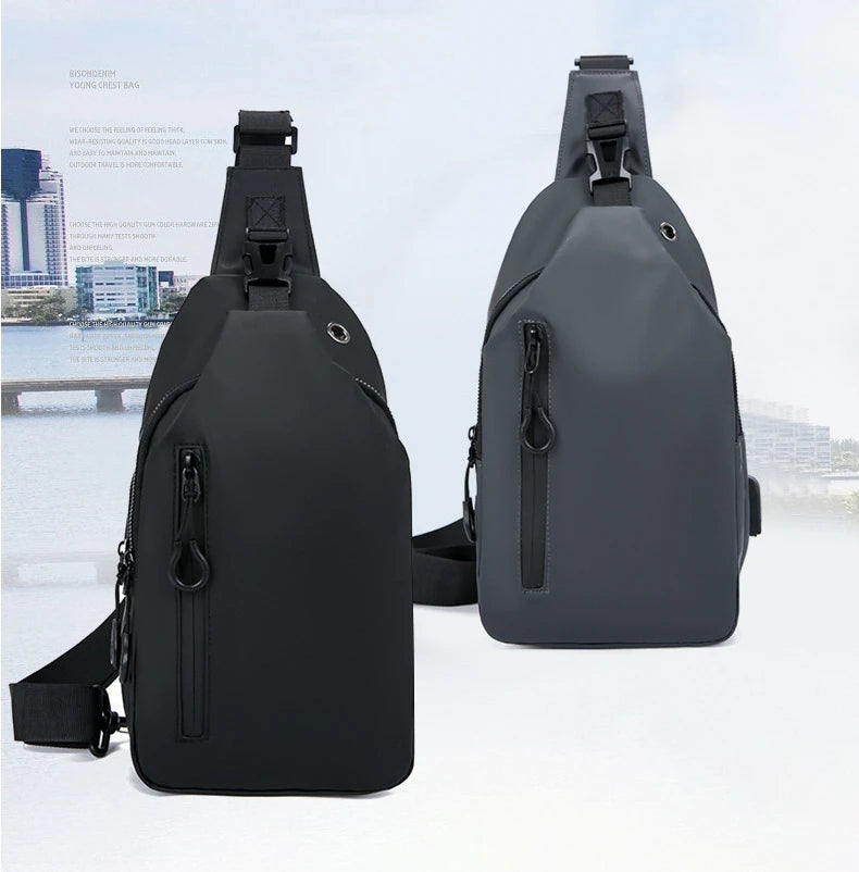 Men Bag Fashion New Solid Color Men Chest Bag Outdoor Casual Fashion One Shoulder Crossbody Bag Nylon USB Charging Shoulder Bags