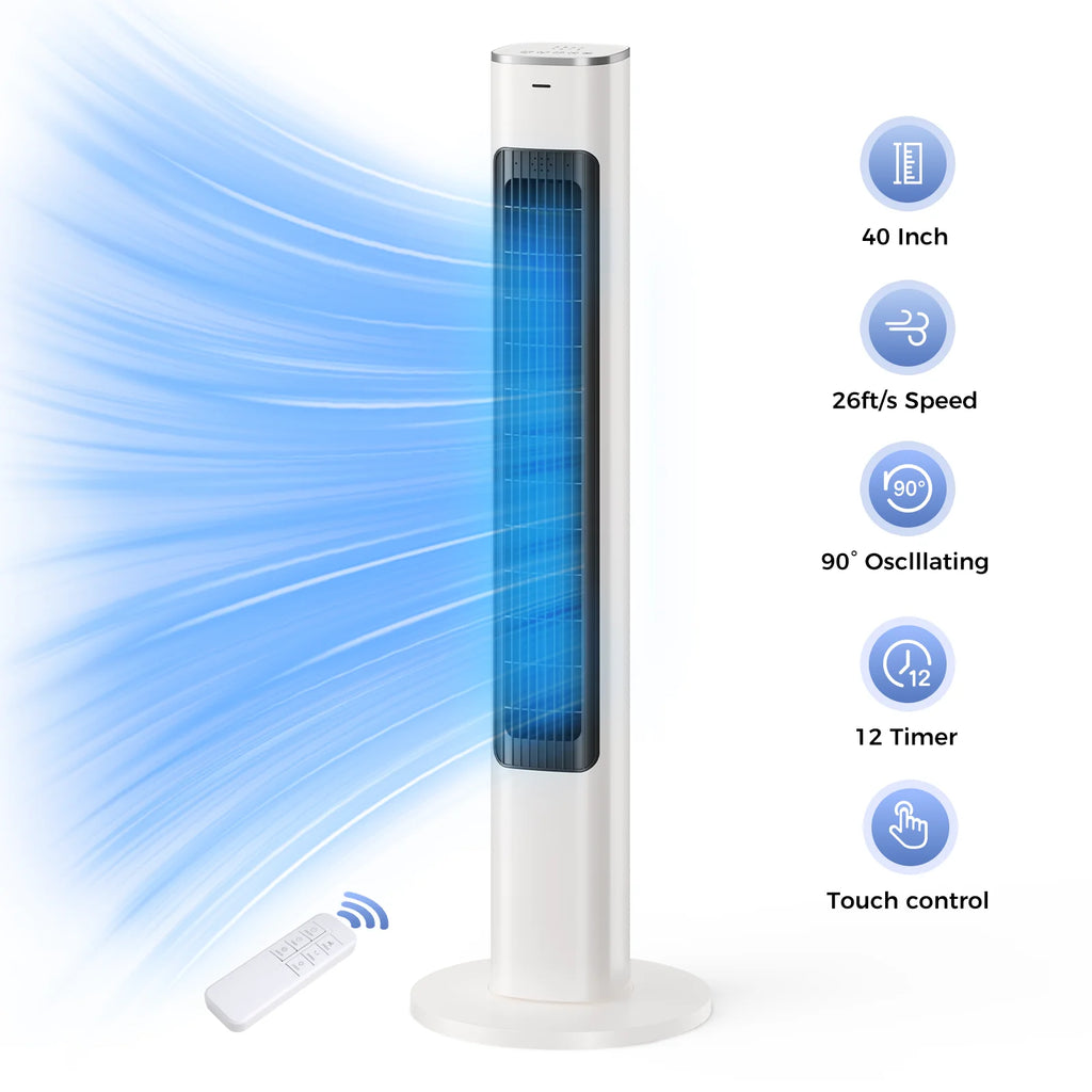 Patbrela 40inch Electric Tower Fan, 4 Speeds, 51° Oscillation, Remote Control, 12H Timer, 45W with Touch Control