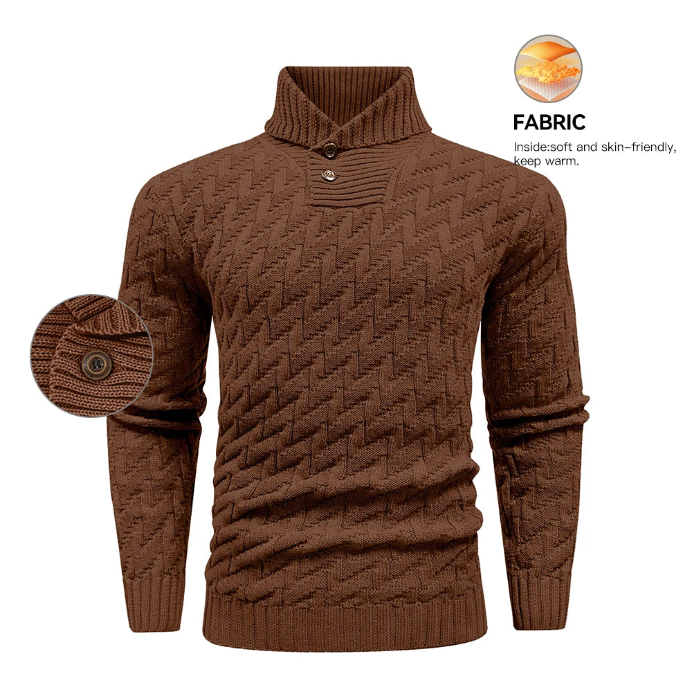 Men's Sweater Spring Shawl Collar Pullover Solid Color Sweater Casual Cable Knit Button-Up Pullover High Quality Tops US Size