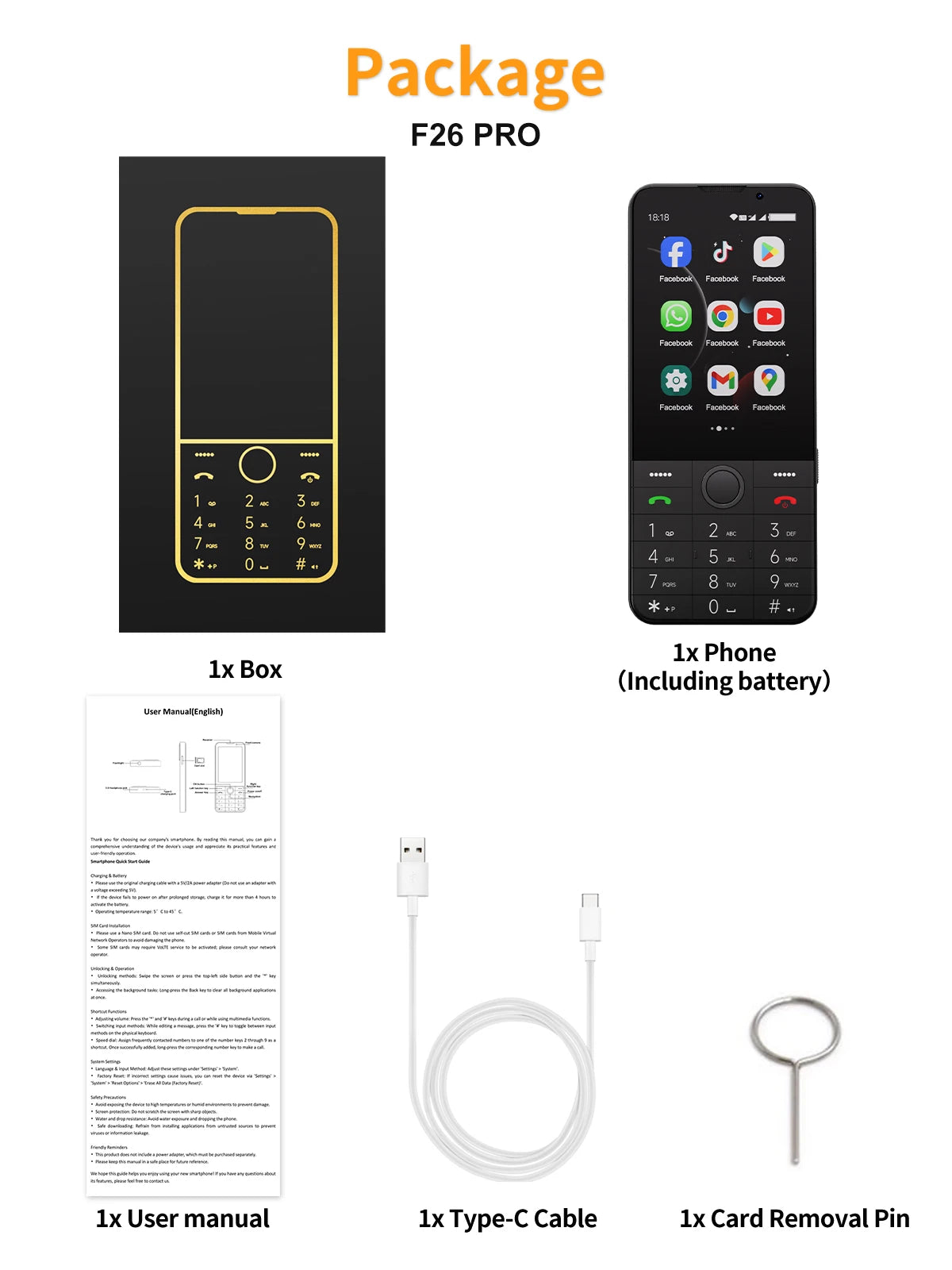 UNIWA F26 PRO 4G Touchscreen Smartphones Keypad Phone 3.5” Dual SIM Android 11 2GB+16GB 2850mAh Cellphone Whatsapp Google Store