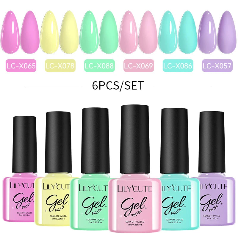 LILYCUTE Nail Gel Polish Set Pink Green Spring DIY Nail Art Design Long Lasting Soak Off UV Gel Manicure Painting Gel Vernis Kit