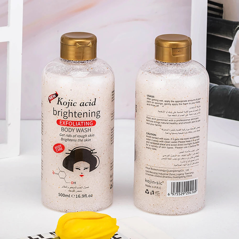 500ml Rose Kojic Acid Lavender Shower Gel Deep Cleansing Brighten Skin Scrub Body Wash Exfoliator Body Care Fragrance Skincare
