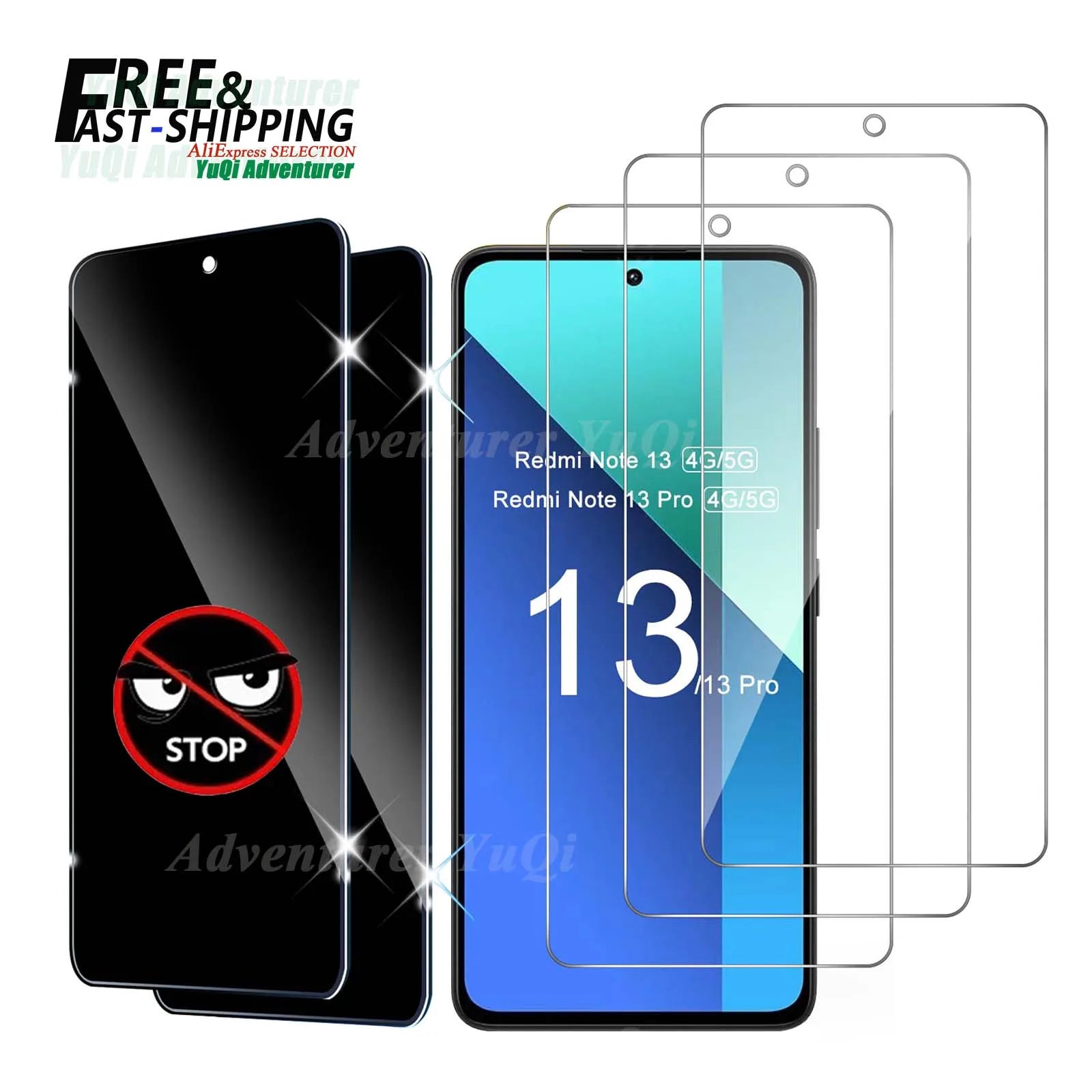 For Redmi Note 13 Pro Screen Protector 4G 5G Tempered Glass HD Crystal Clear Anti Spy Peep Privacy 9H High Aluminum Main image
