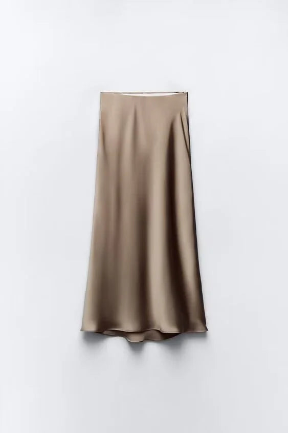 ETJ 2025  Women's spring new elegant fashion all-in-one stretch high-waisted A-line silk satin sag skirt multi-color option