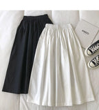 Women Black skirt midi High waist korean style Pleated a line Vintage Clothing 2026 new Summer Casual Fashion Ladies Work Wear
