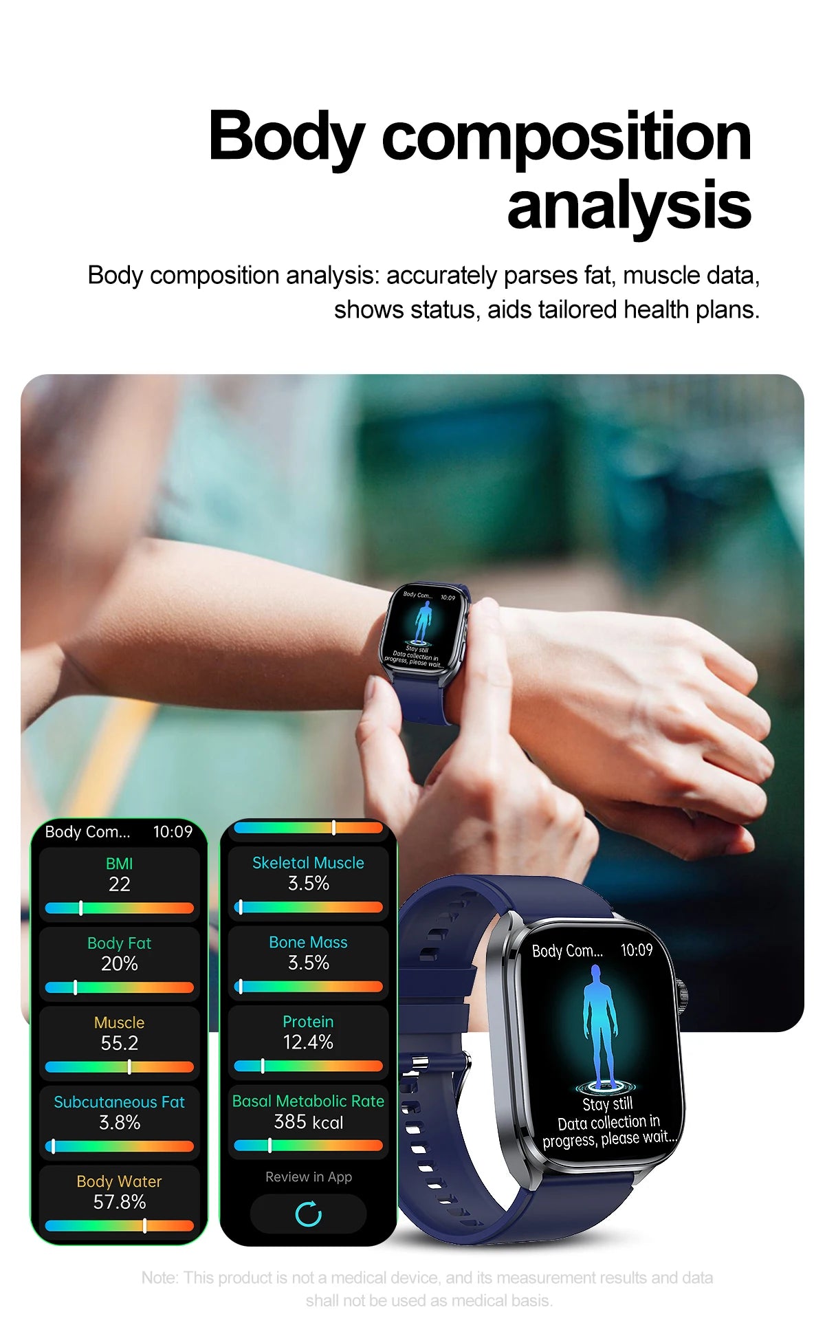 New Health Watch Uric Acid Blood Pressure Blood oxygen Body Analysis Body Fat SmartWatch ECG+PPG Bluetooth call Clock Women Men