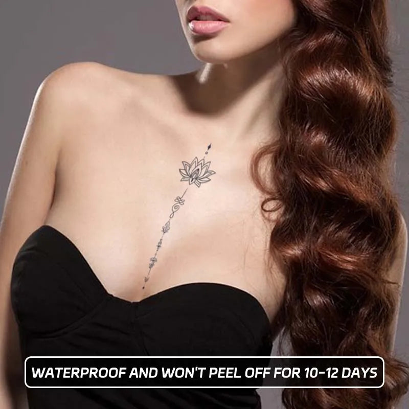 Lotus Flower Waterproof Realistic Temporary Tattoo Sticker, Lasting 1-2 Weeks, for Chest, Semi-Permanent Fake Tattoo