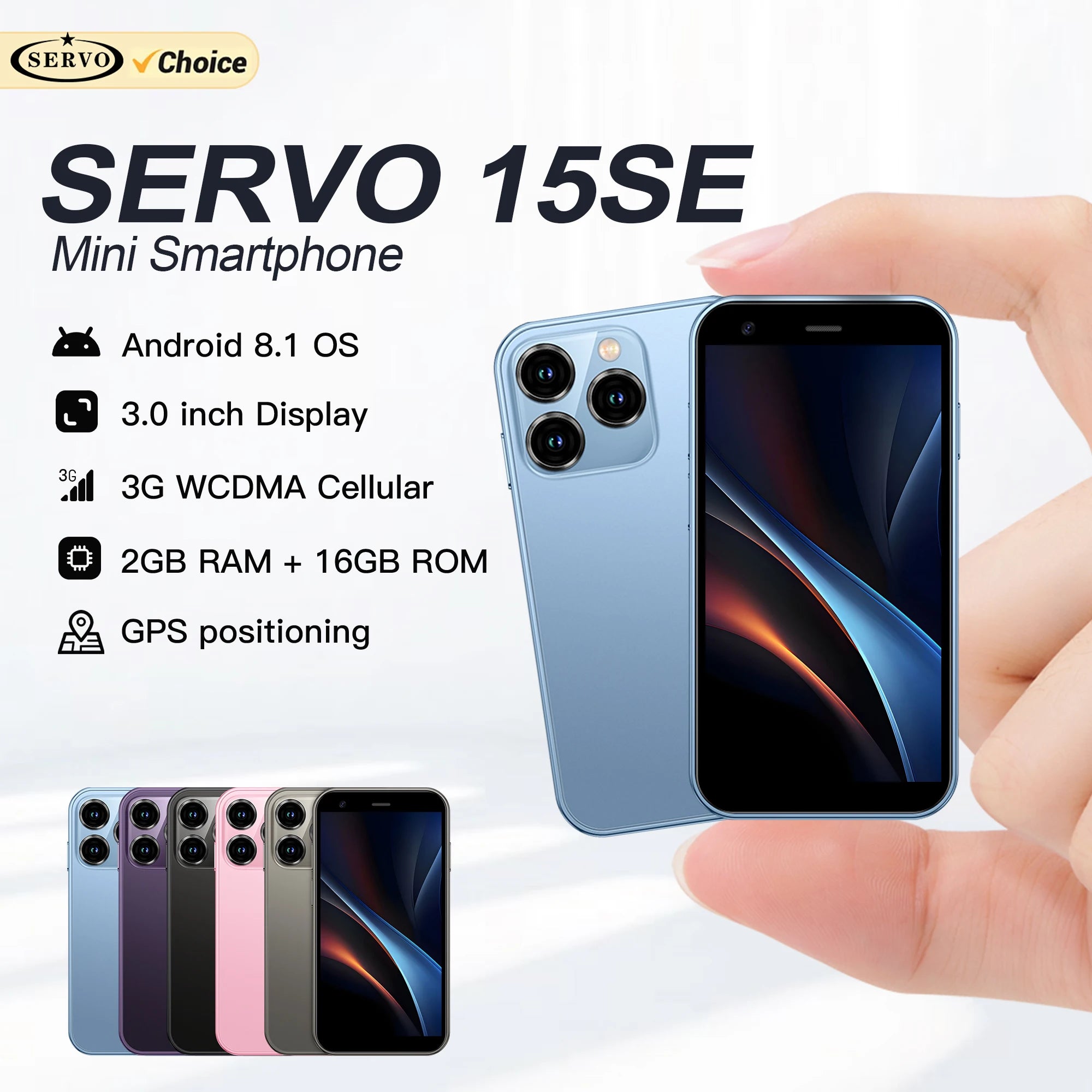 SERVO 15SE Super Mini Smartphone Android System 2GB+16GB Play Store Wifi Dual SIM 3.0" Small Pocket Cheap Smart Phones 3G WCDMA