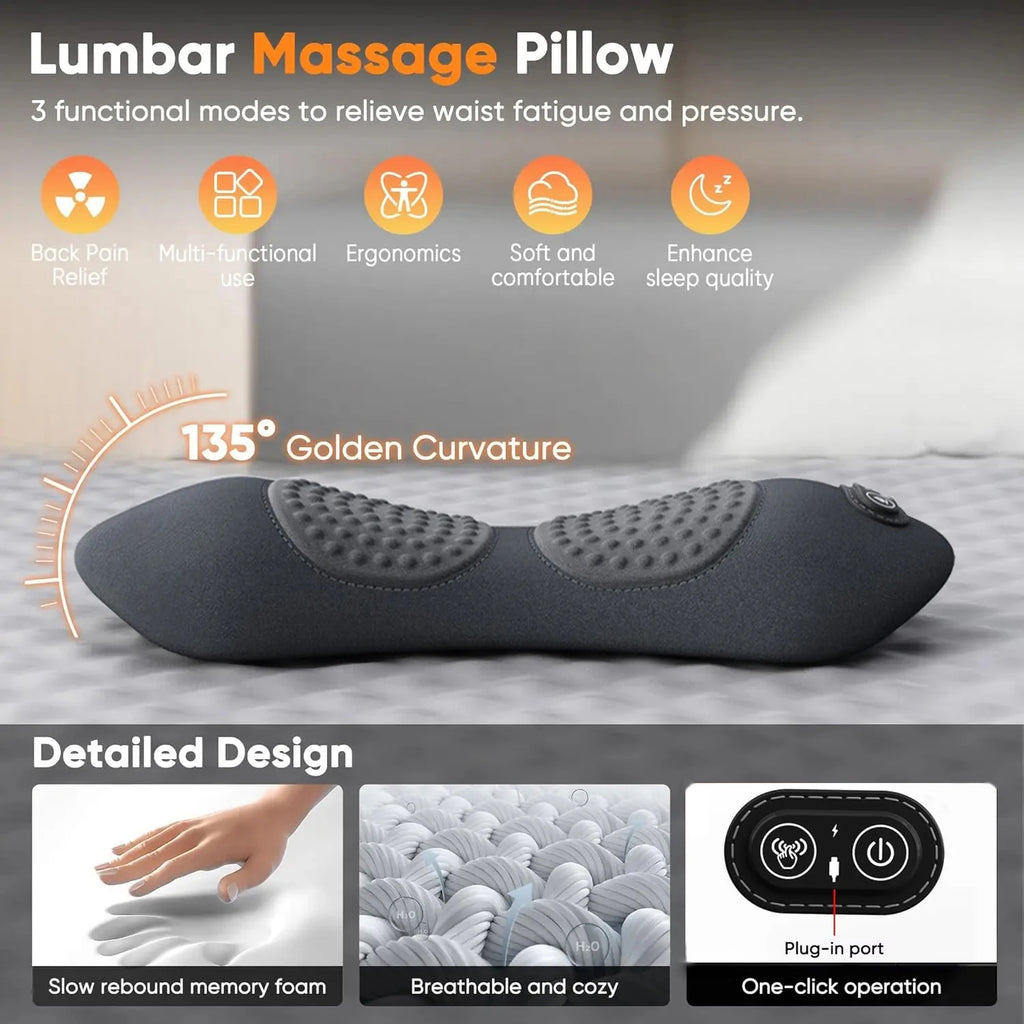 NEW 3-in-1 Back Massager with Relief Bed Sleeping Shiatsu Deep Tissue Portable Shoulder Lower Back Pain Relief Waist Massager