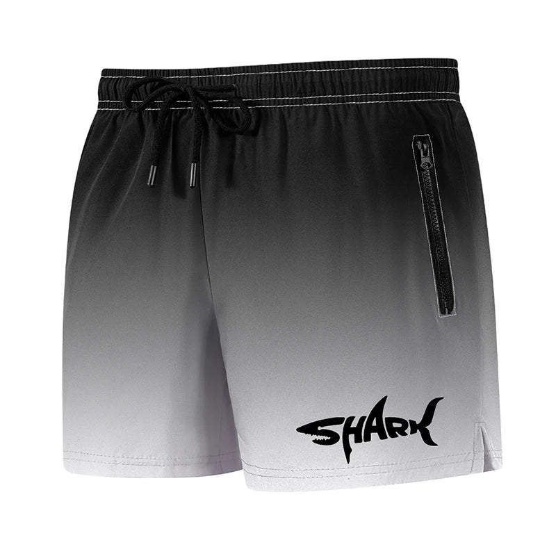 Shark Graphic Men's Board Shorts Summer Casual Beach Shorts with Mesh Liner Zipper Pockets Quick Dry Swim Trunks Bathing Suit