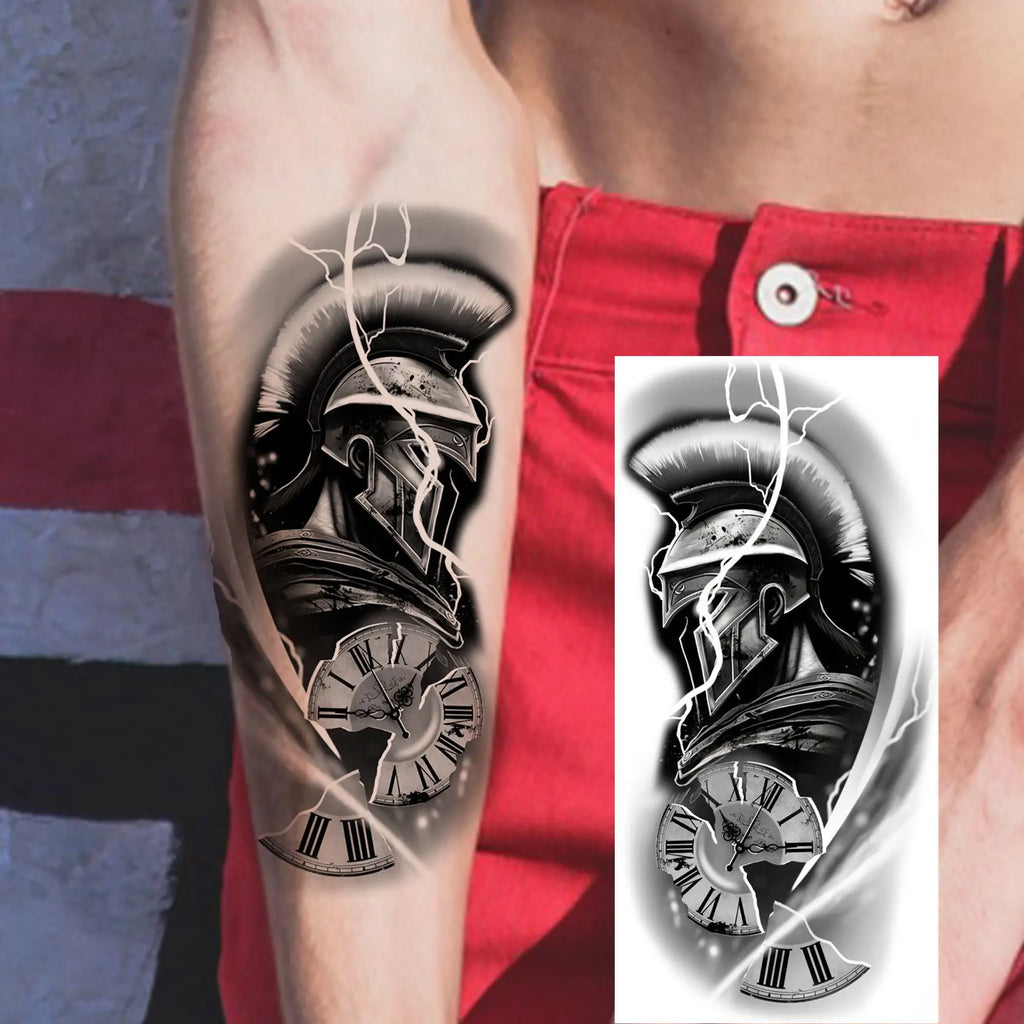 1 Sheet Waterproof Knight Warrior Gladiator Temporary Tattoos For Men Women Realistic Fake Tattoo Sticker  Forearm Tatoos Decals