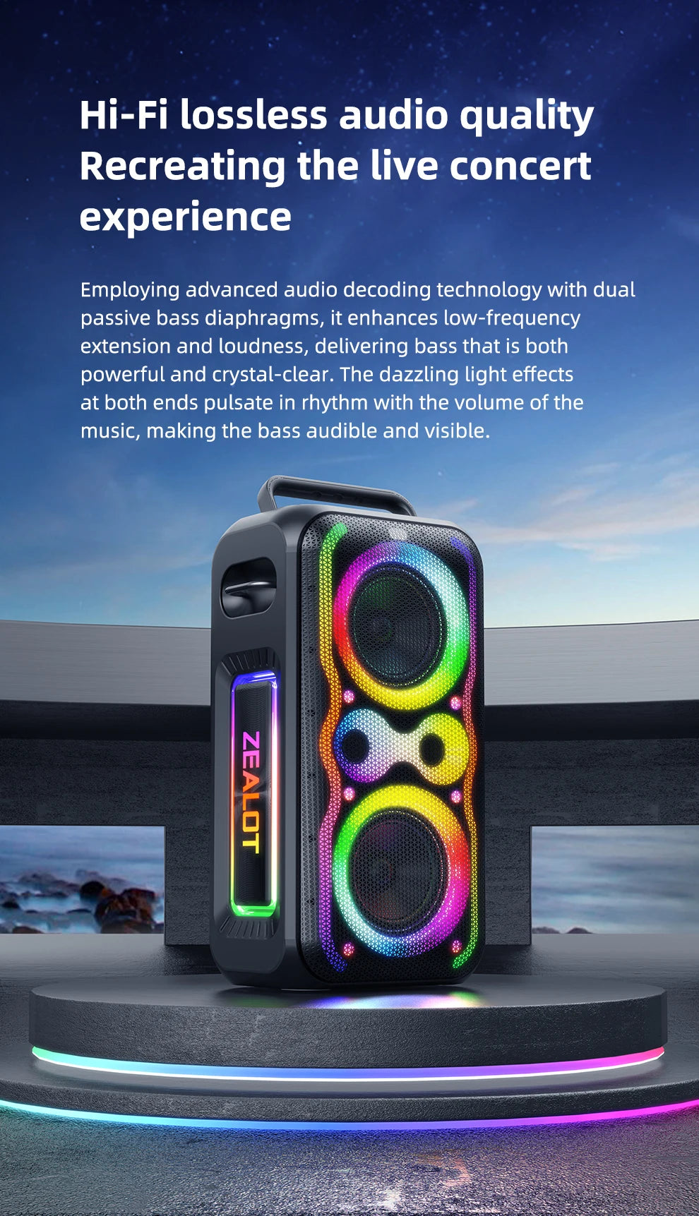 ZEALOT-PT21 200W Wireless Bluetooth Speaker , Portable Outdoor Speakers Loud with Bass Boost, Stereo Pairing, Reverse Charging,