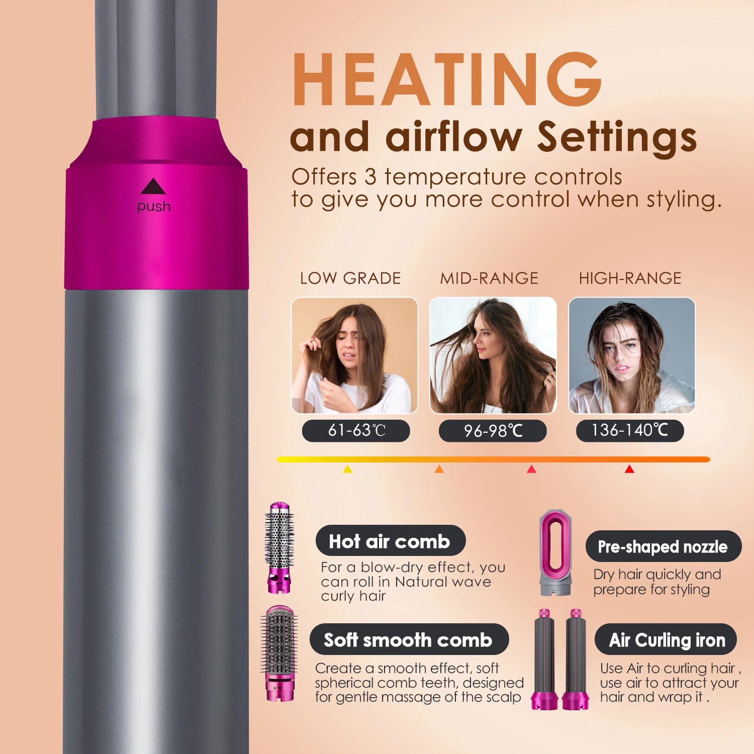 Multi Functional 5-In-1 Hair Dryer Hot Air Comb Curling Iron Dyso Air Bag Hairdresser Styling Tool Straightener Festival Gift Image secondaire du produit